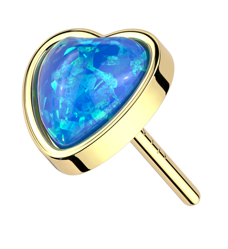 14kt Gold Heart Blue Opalite Threadless Top - Mrs Treak