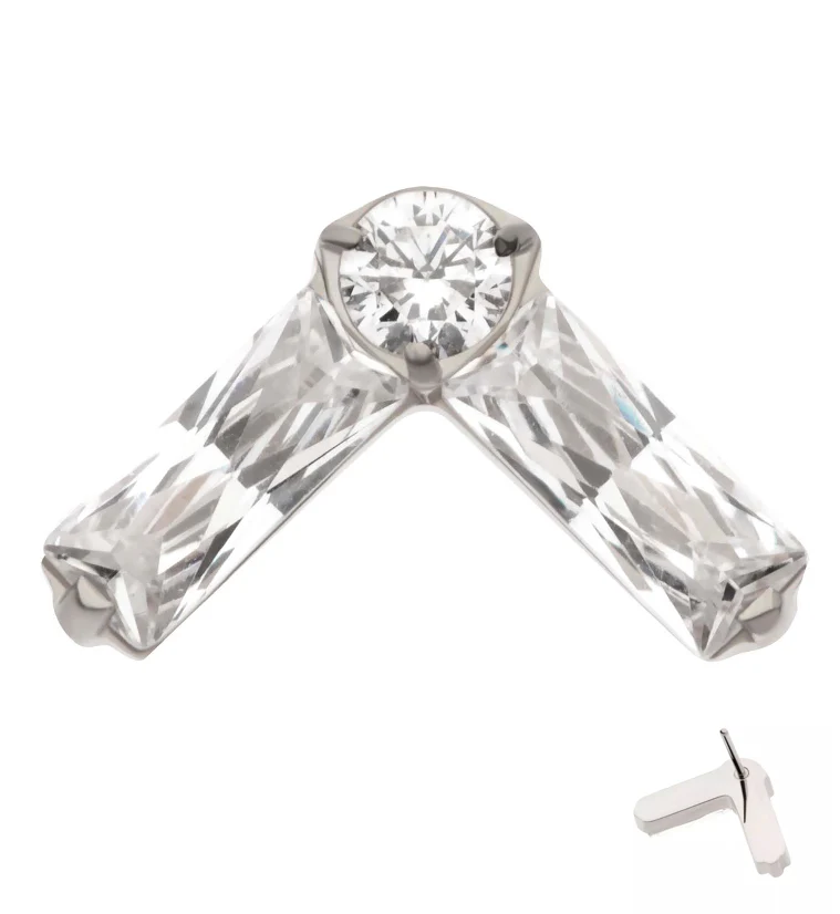 Point Baguette Clear CZ Titanium Threadless Top - Mrs Treak