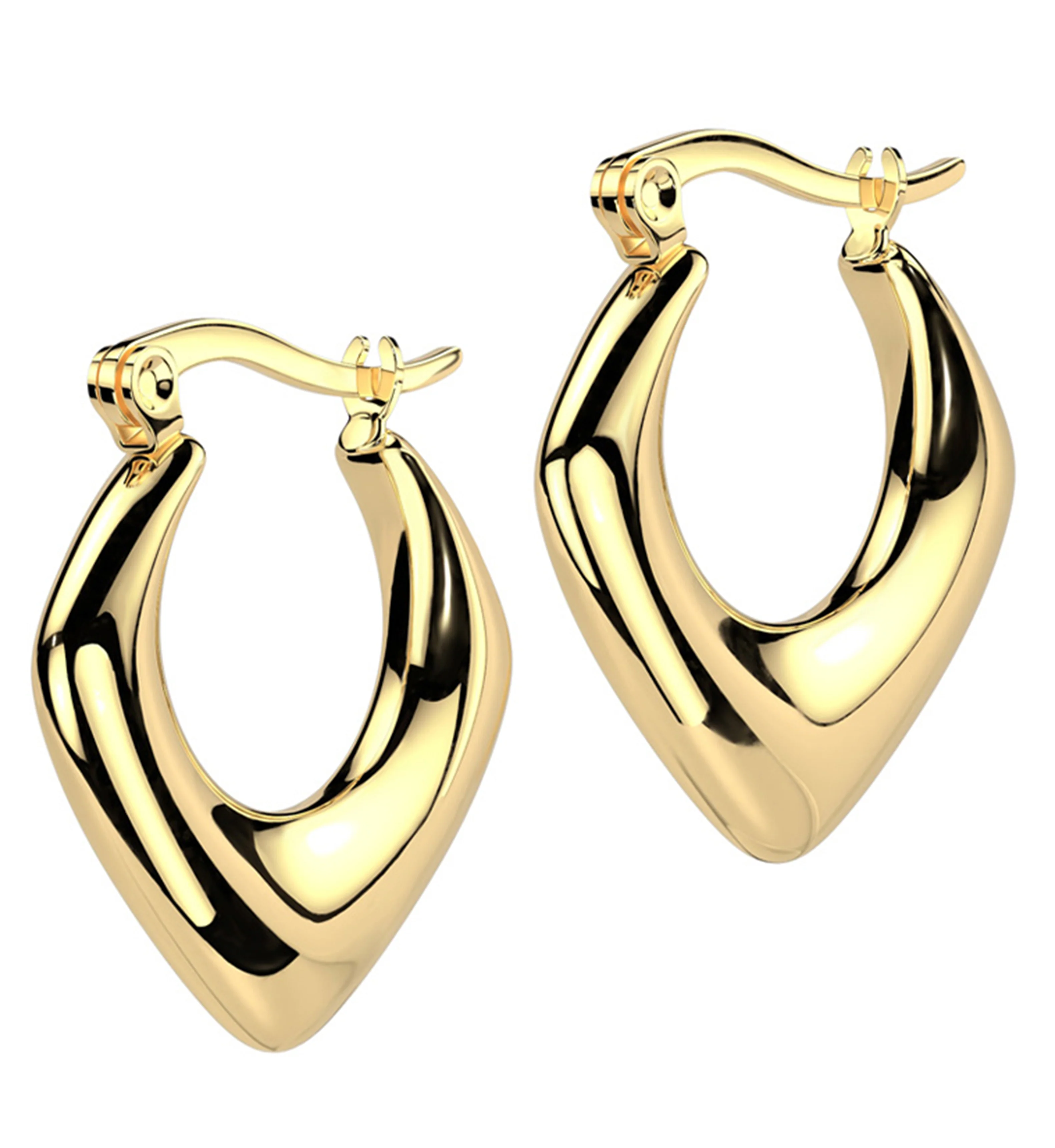 Gold PVD Apex Stainless Steel Hinged Hoop Earrings - Mrs Treak