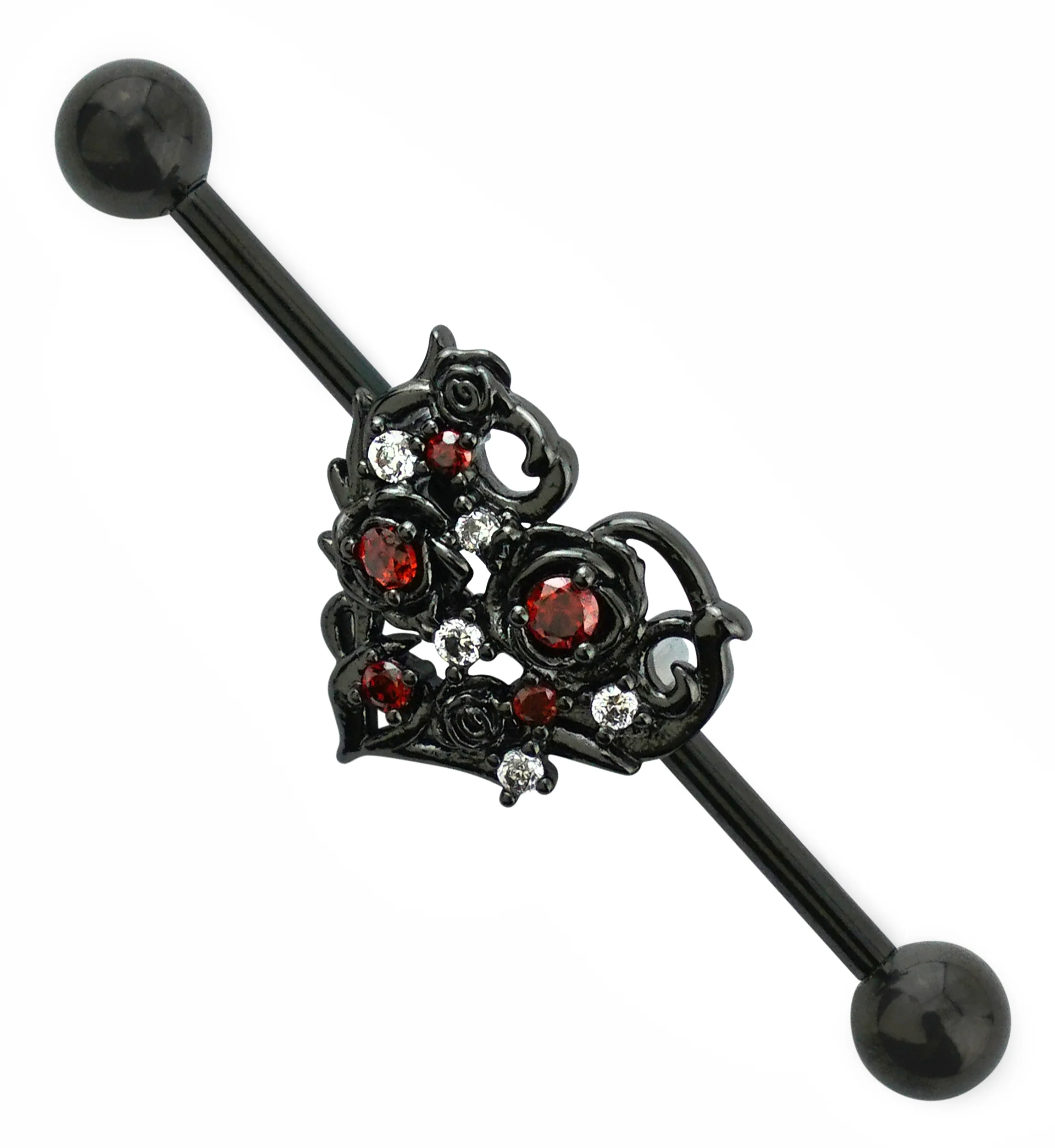 Black PVD Filigree Heart Industrial Barbell - Mrs Treak