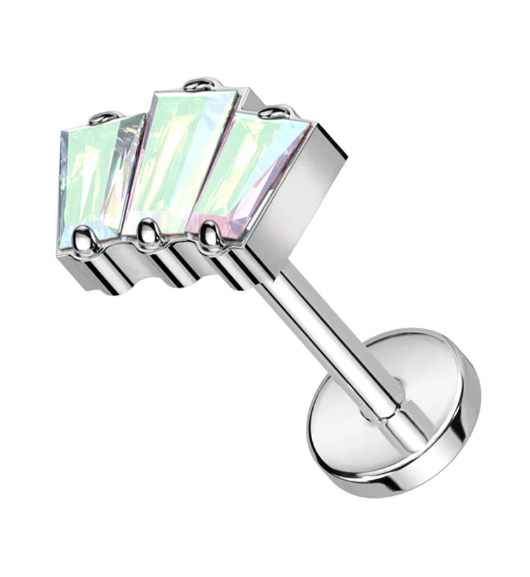 Trinal Rainbow Aurora CZ Threadless Titanium Labret - Mrs Treak