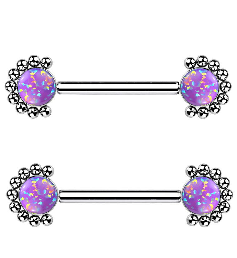 14G Encirc Double Purple Opalite Threadless Titanium Nipple Ring Barbell - Mrs Treak