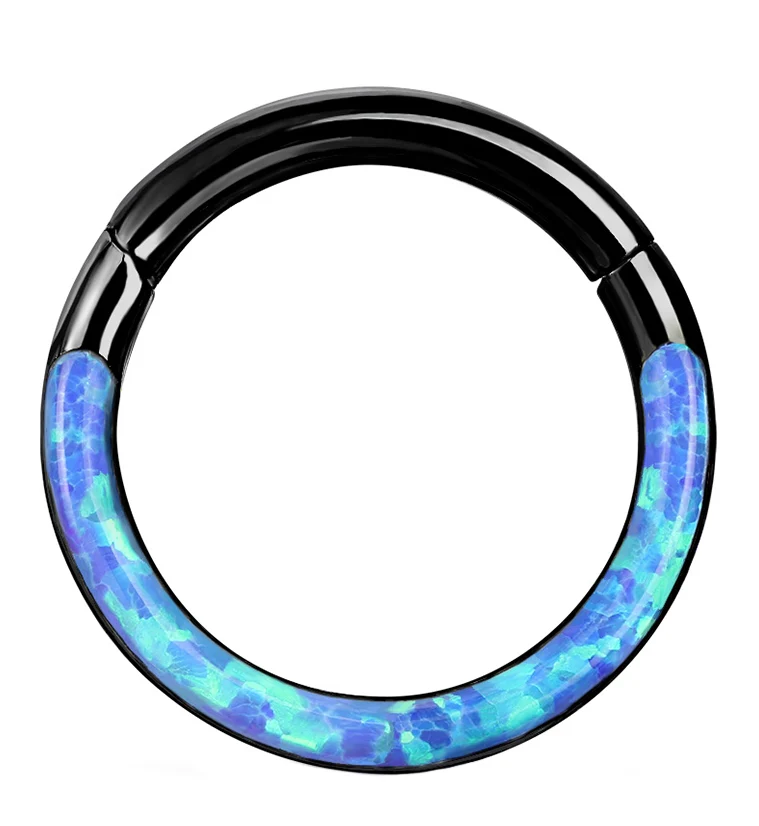 Black PVD Blue Opalite Frontal Hinged Segment Ring - Mrs Treak