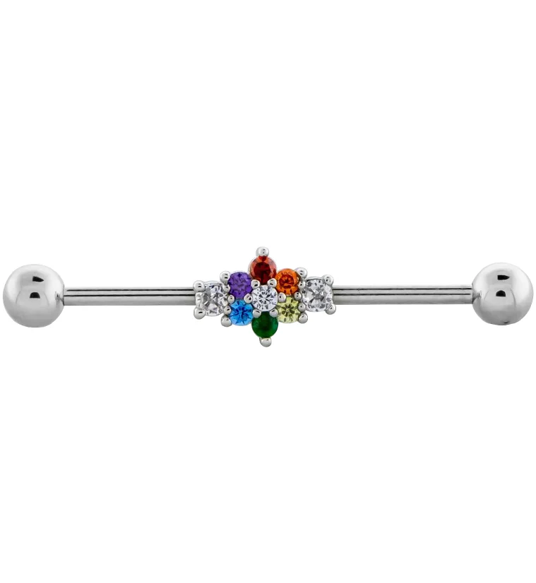 Flower Rainbow CZ Industrial Barbell - Mrs Treak