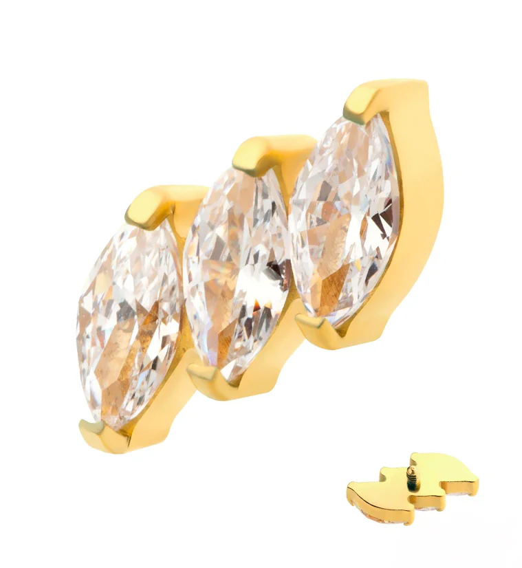 24kt Gold Decline CZ Internally Threaded Titanium Top - Mrs Treak