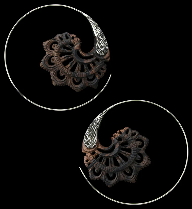 18G Florid White Brass Areng Wood Hangers / Earrings - Mrs Treak