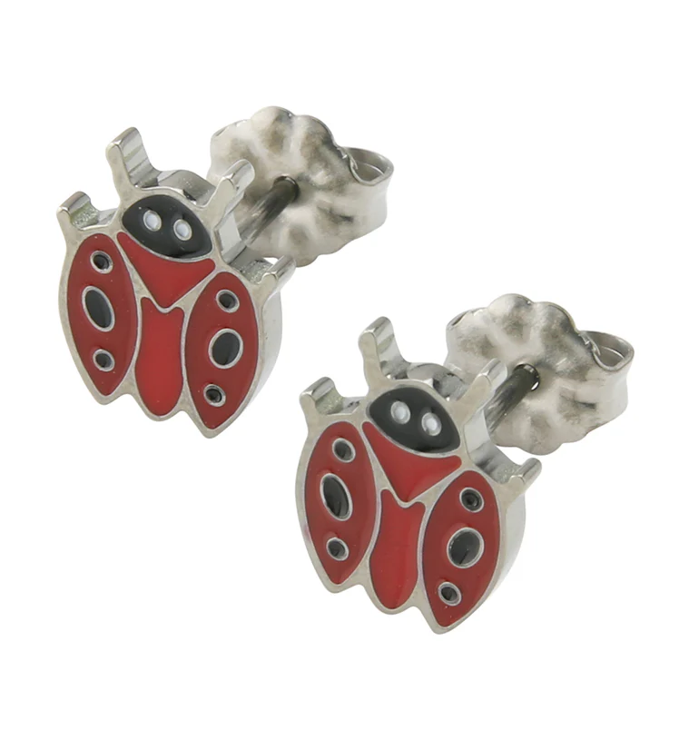 Red Ladybug Titanium Stud Earrings - Mrs Treak