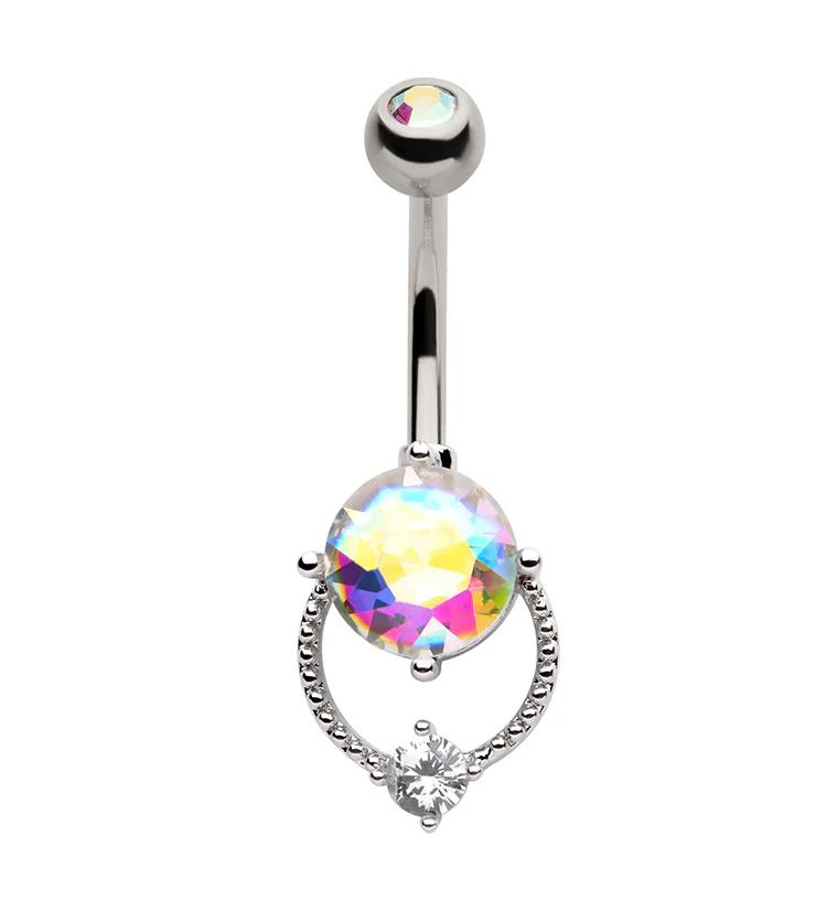 Beaded Circlet Rainbow Aurora CZ Stainless Steel Belly Button Ring - Mrs Treak
