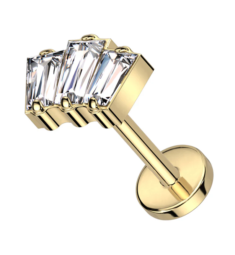 Gold PVD Trinal Clear CZ Threadless Titanium Labret - Mrs Treak