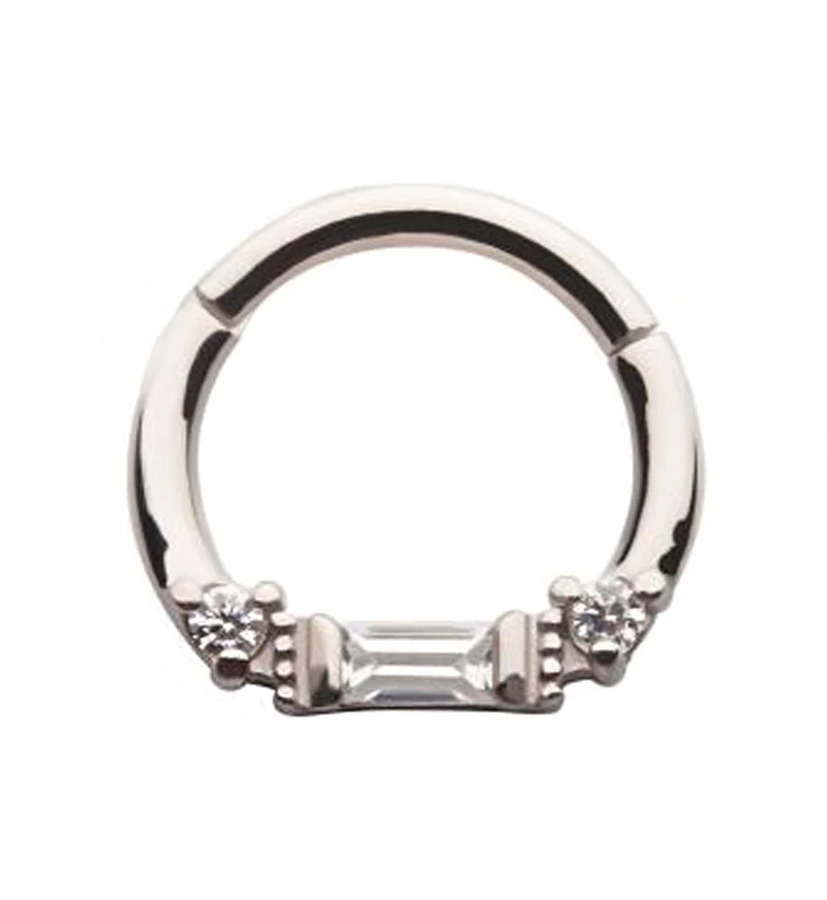 Round & Baguette CZ Beaded Hinged Segment Ring - Mrs Treak