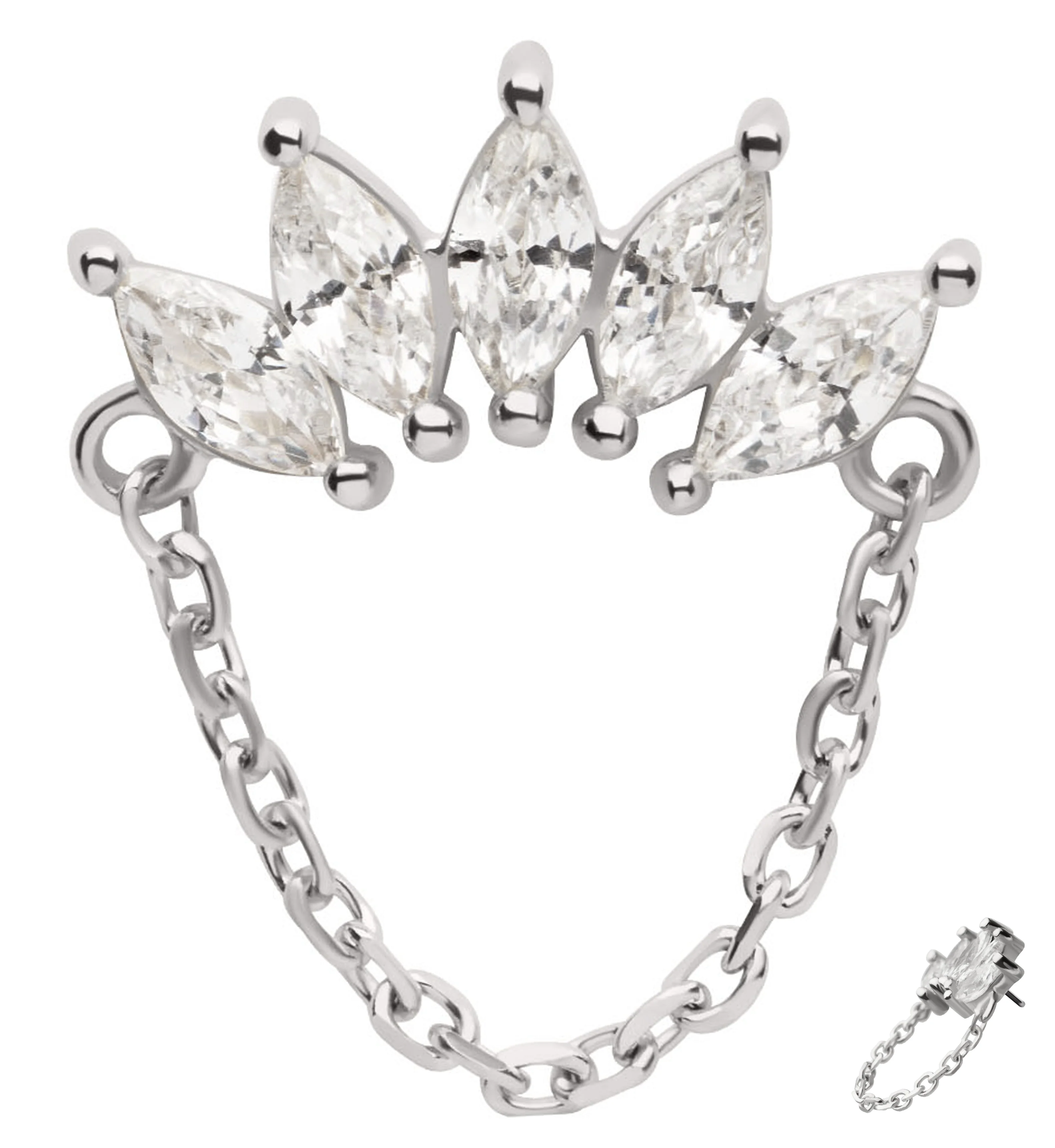 14kt White Gold Half Crown Dangle Chain Threadless Top - Mrs Treak