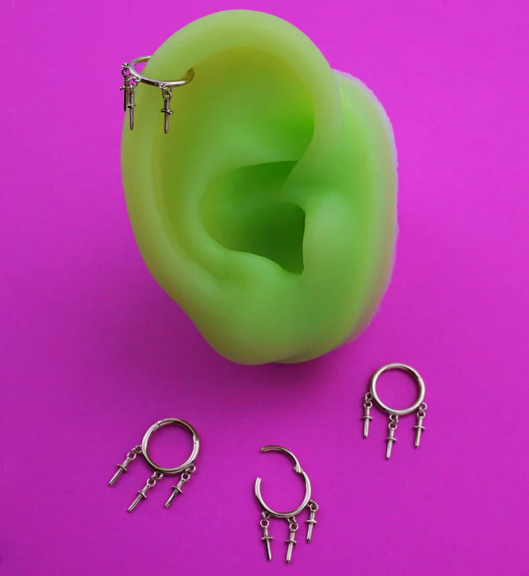 14kt Gold Triple Dagger Dangle Hinged Segment Ring - Mrs Treak