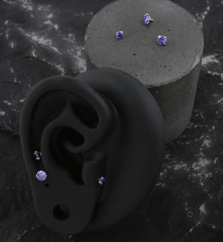 Prong Purple CZ Stainless Steel Internally Threaded Top - Mrs Treak