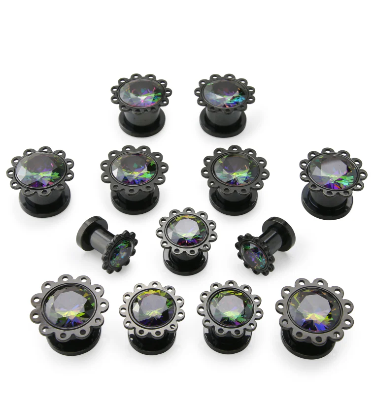 Black PVD Eyelet Black Aurora Stainless Steel Screw Back Tunnels - Mrs Treak