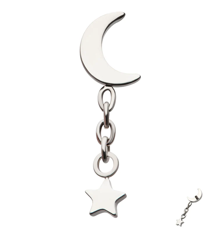 Half Moon Dangle Chain Star Internally Threaded Titanium Top - Mrs Treak