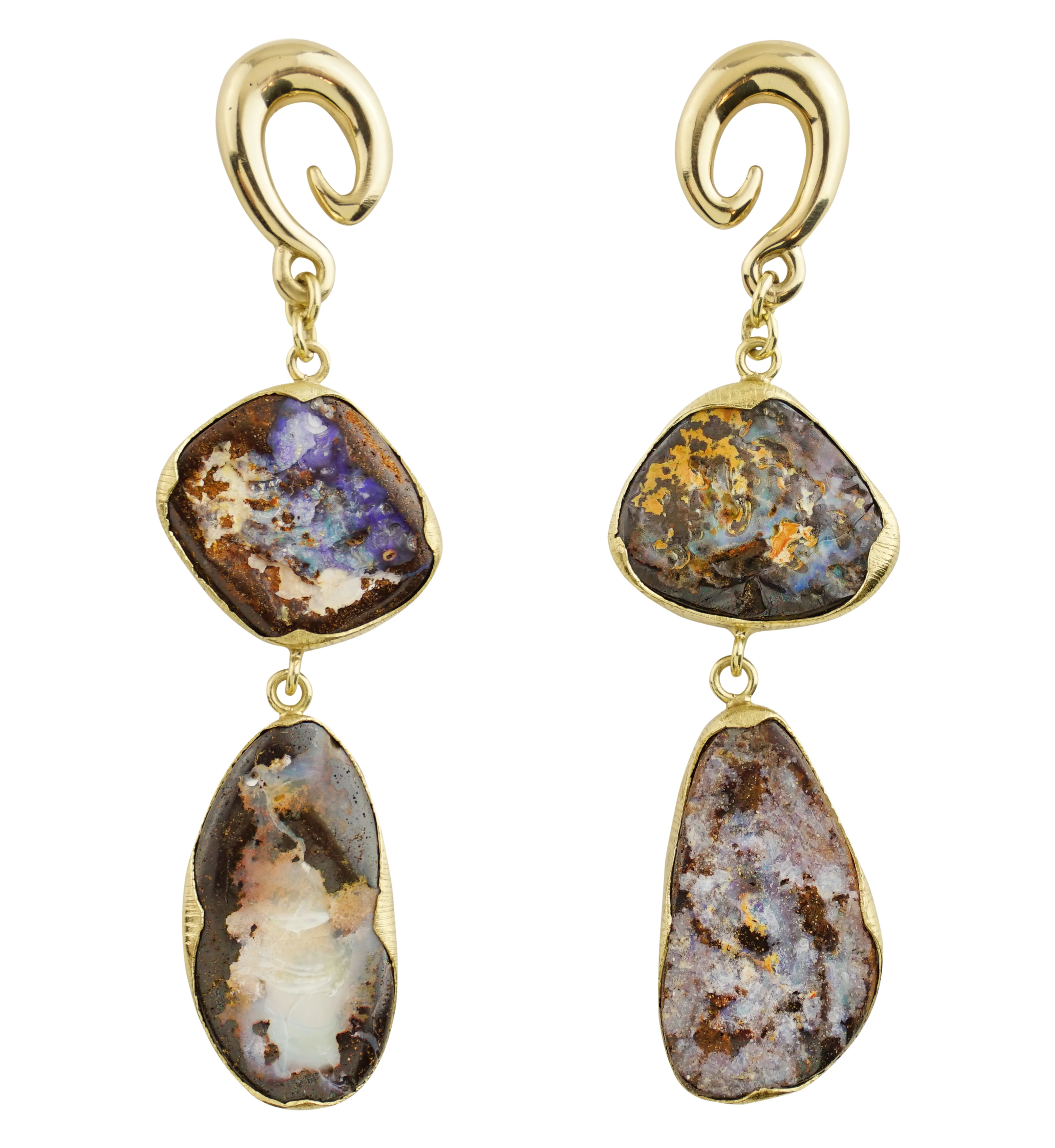 Double Boulder Opal Brass Ear Weights/Hangers Version 4 - Mrs Treak