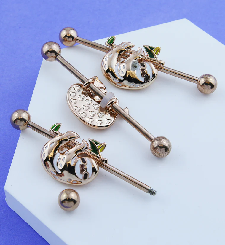 Rose Gold Anodized Sloth Stainless Steel Industrial Barbell - Mrs Treak