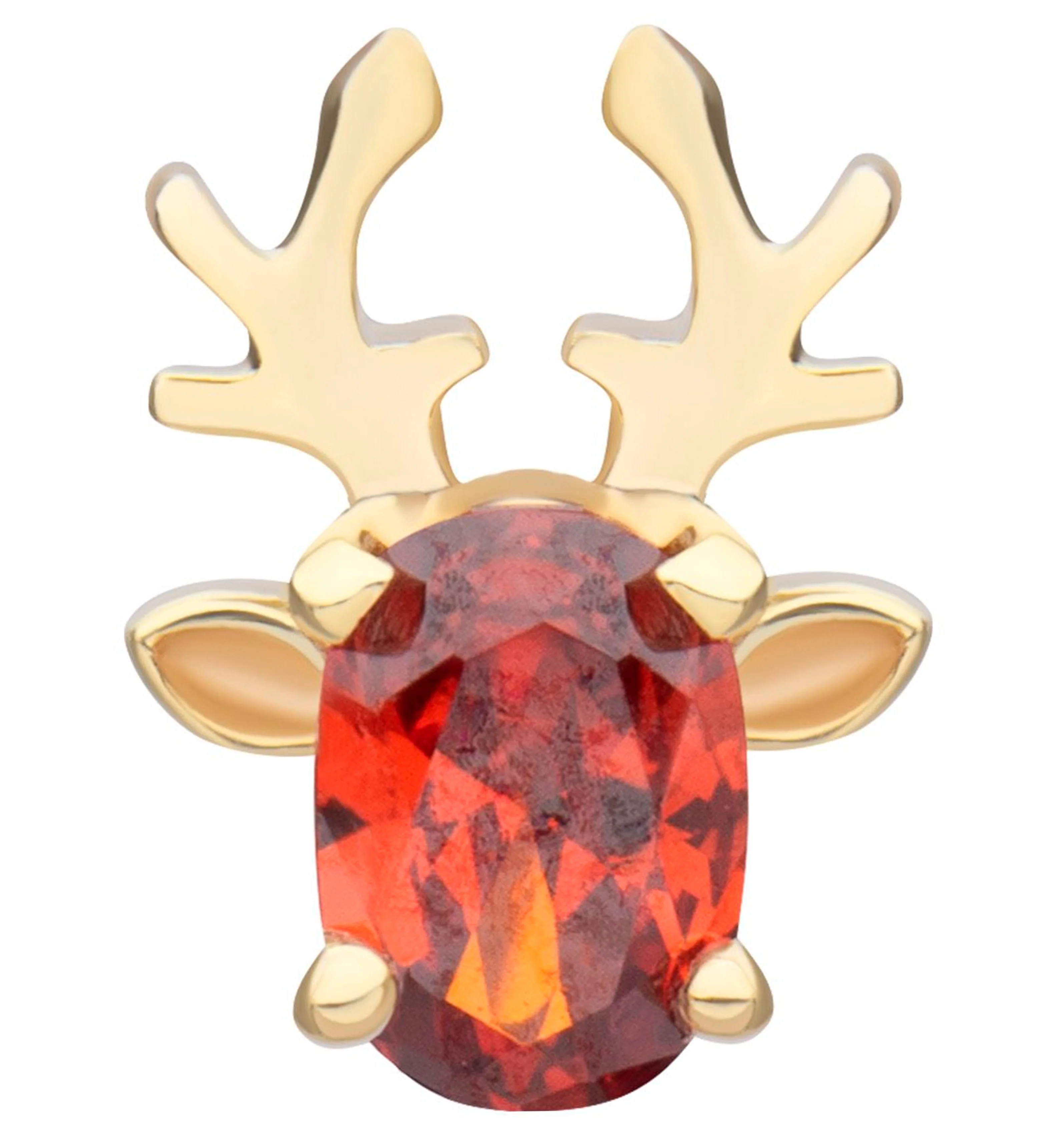 14kt Gold Reindeer Garnet CZ Threadless Top - Mrs Treak