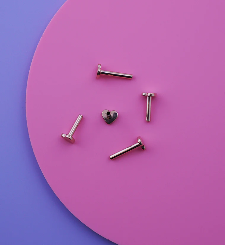 Rose Gold PVD Heart Internally Threaded Titanium Flat Back Labret (Post Only) - Mrs Treak