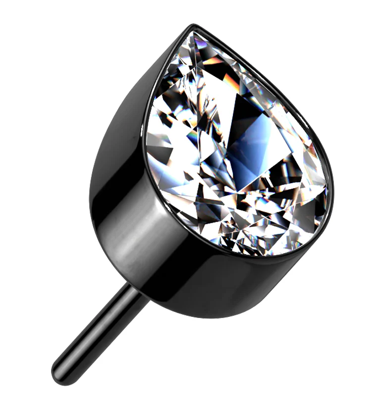 Black PVD Teardrop CZ Threadless Titanium Top - Mrs Treak