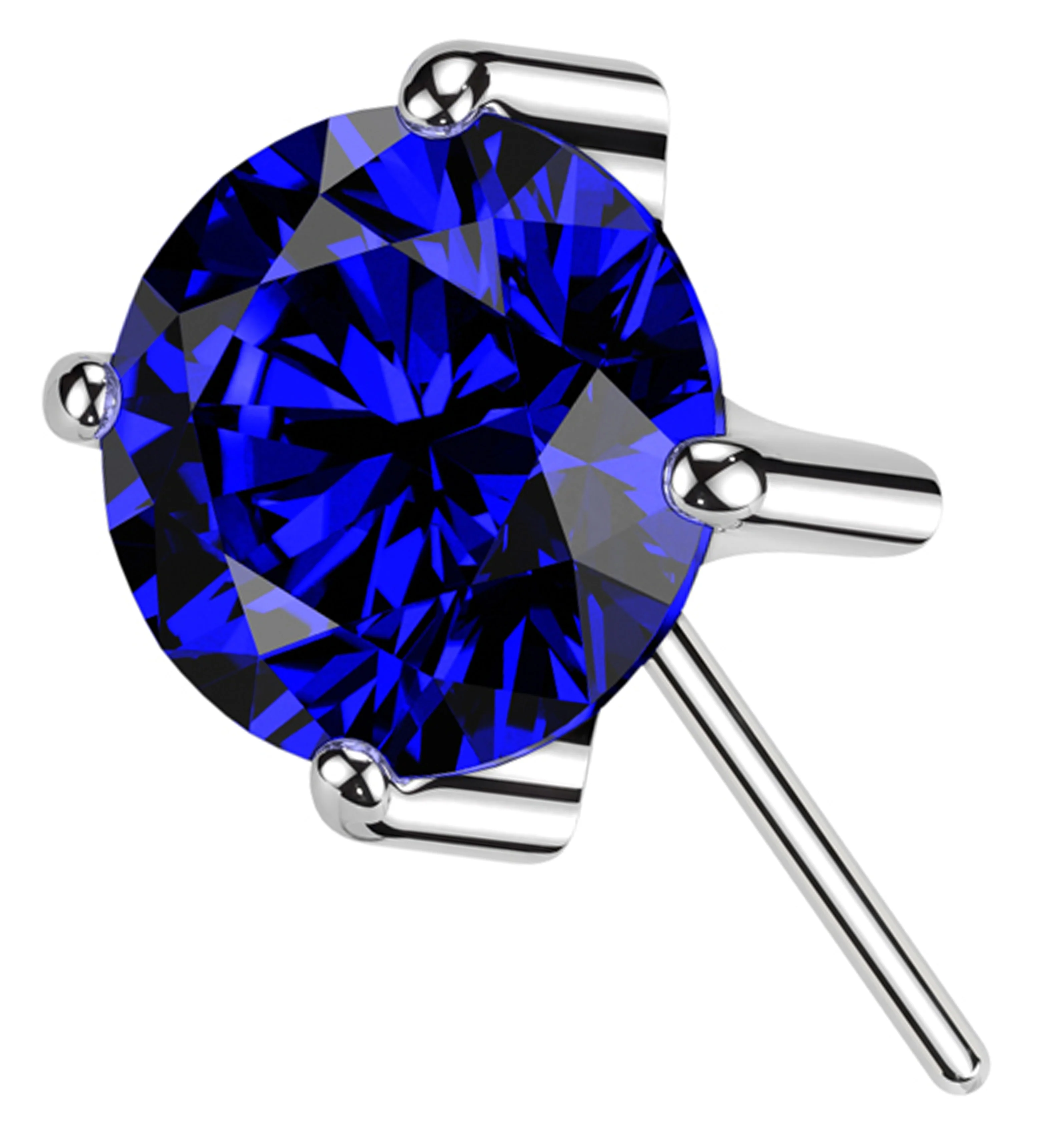 Forward Facing Prong Blue CZ Titanium Threadless Top - Mrs Treak