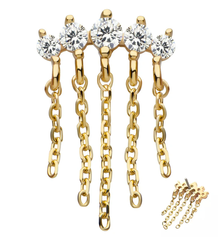 14kt Gold Arc Clear CZ Dangle Chains Threadless Top - Mrs Treak