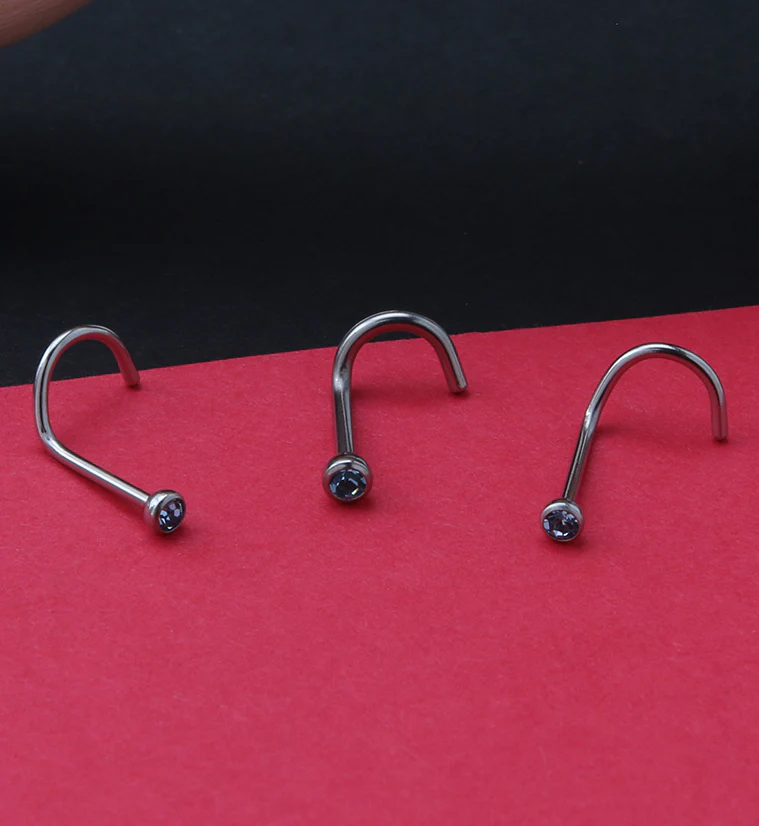 Light Blue Gem Nose Screw Ring - Mrs Treak