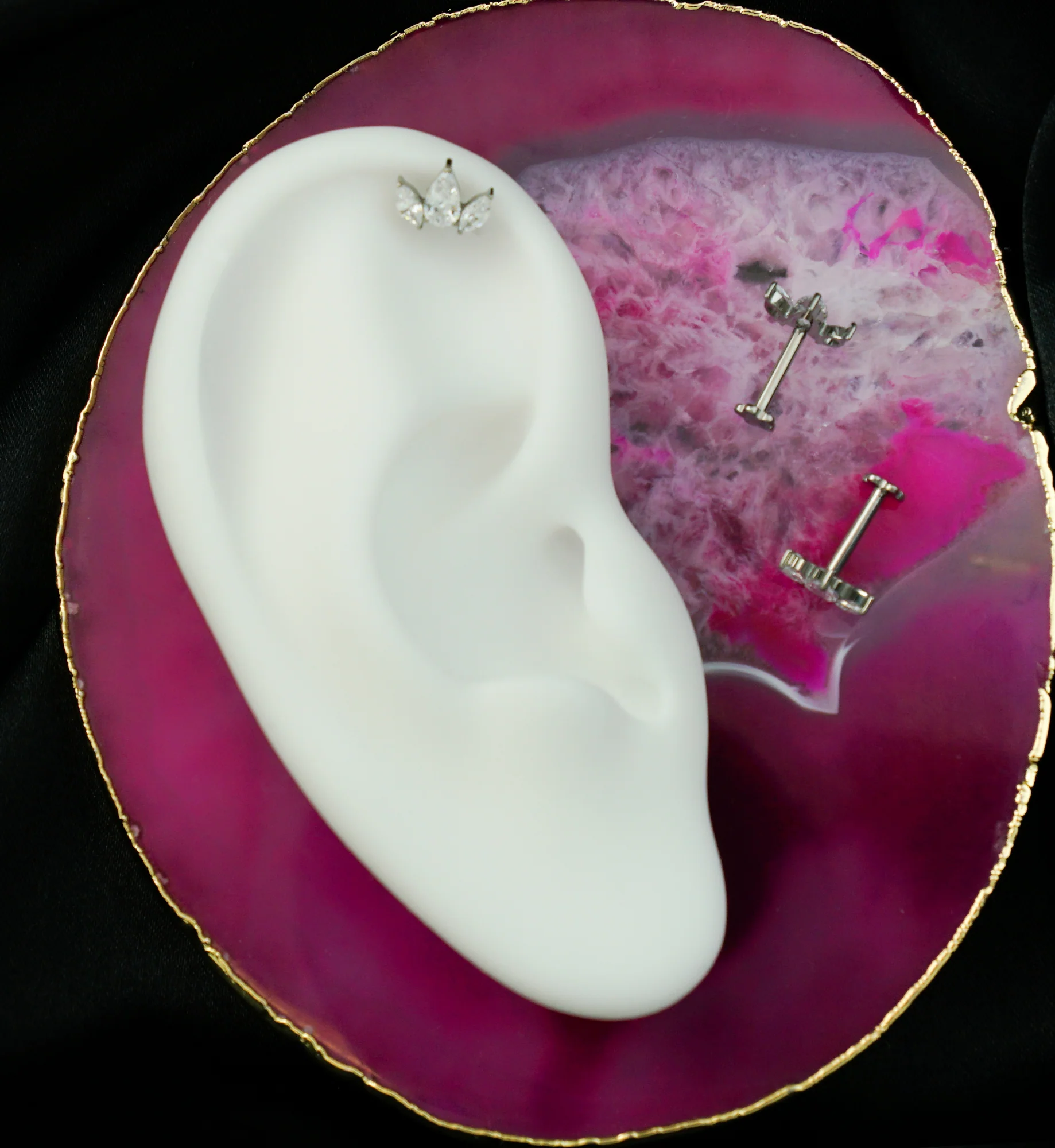 Sepal Clear CZ Flower Back Titanium Threadless Labret - Mrs Treak