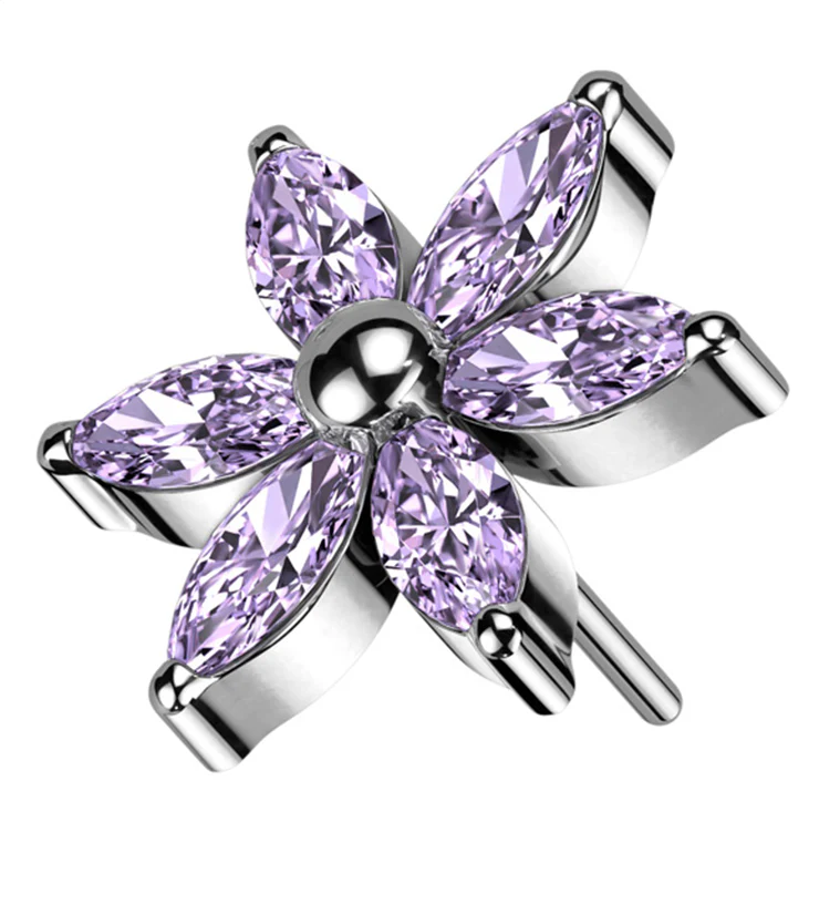 Senary Flower Purple CZ Titanium Threadless Top - Mrs Treak