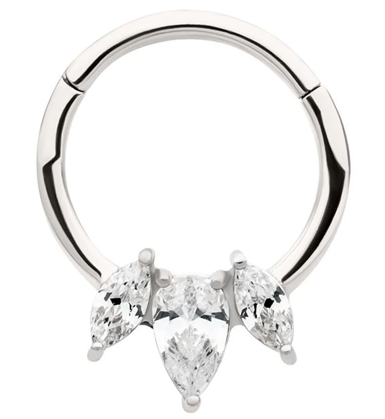 Sepal Clear CZ Stainless Steel Hinged Segment Ring - Mrs Treak