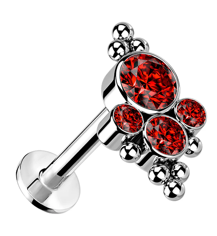 16G Beaded Array Red CZ Titanium Threadless Labret - Mrs Treak
