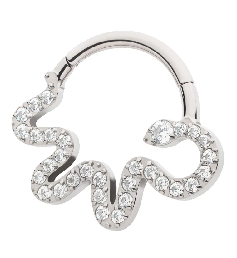 Curvy Snake Clear CZ Hinged Segment Ring - Mrs Treak