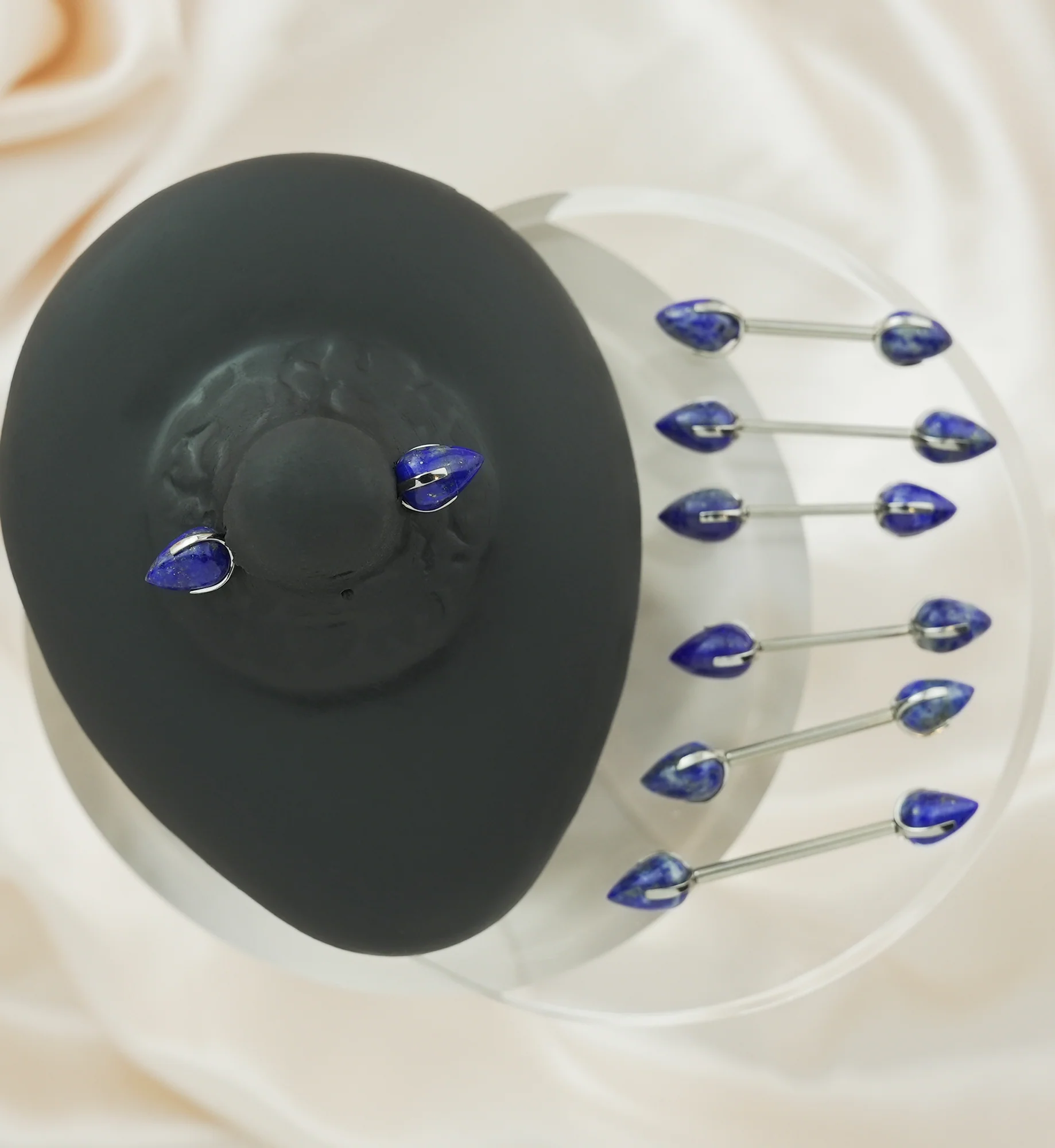 Point Lapis Lazuli Stone Threadless Titanium Nipple Barbell - Mrs Treak