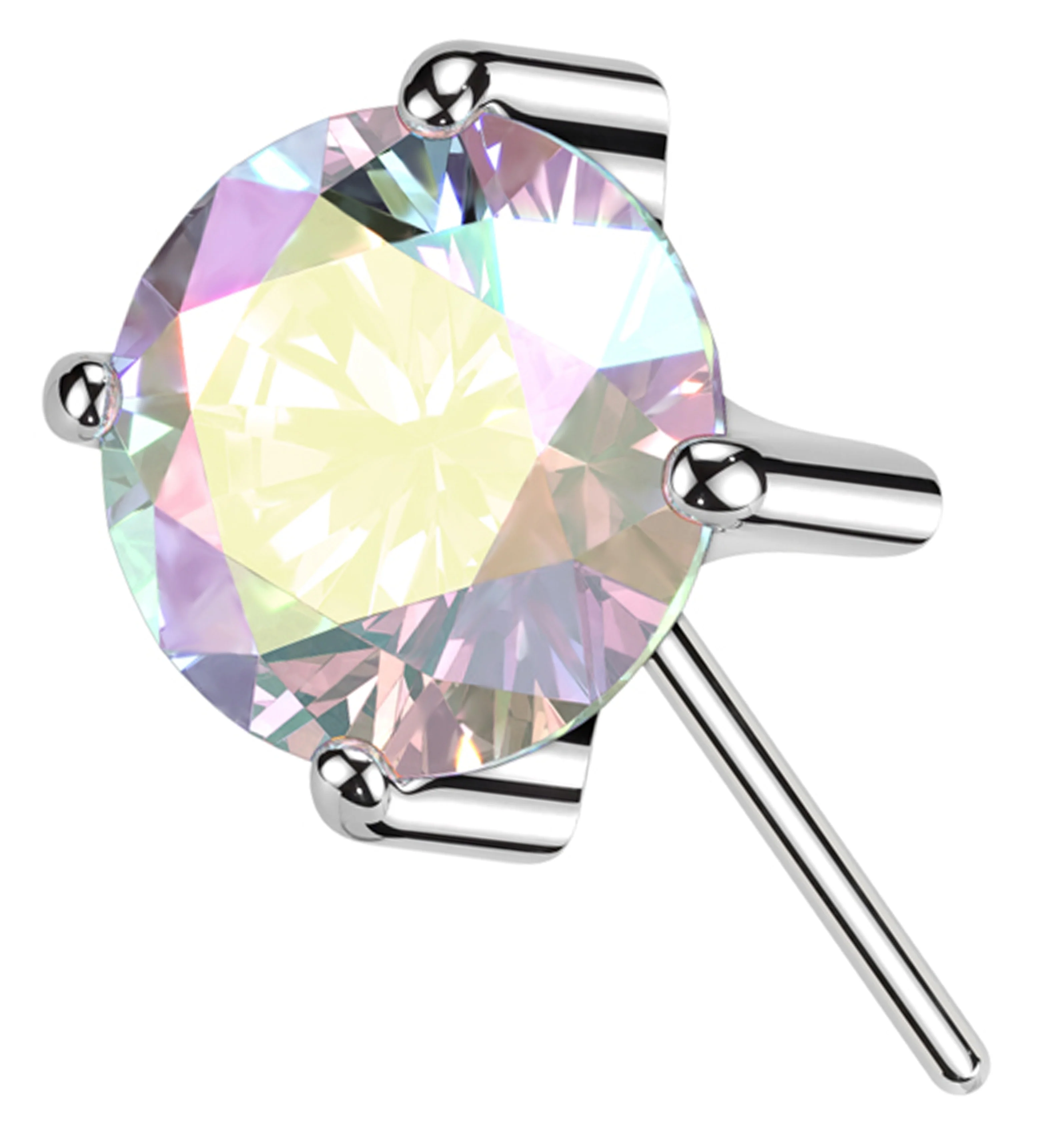 Forward Facing Prong Rainbow Aurora CZ Titanium Threadless Top - Mrs Treak