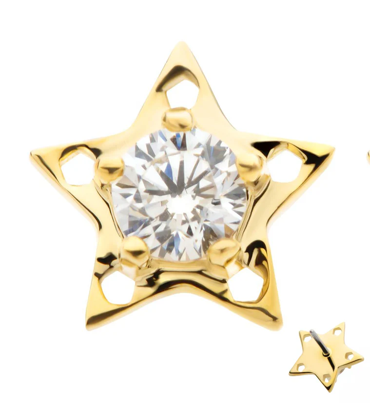 14kt Gold Star Clear CZ Threadless Top - Mrs Treak