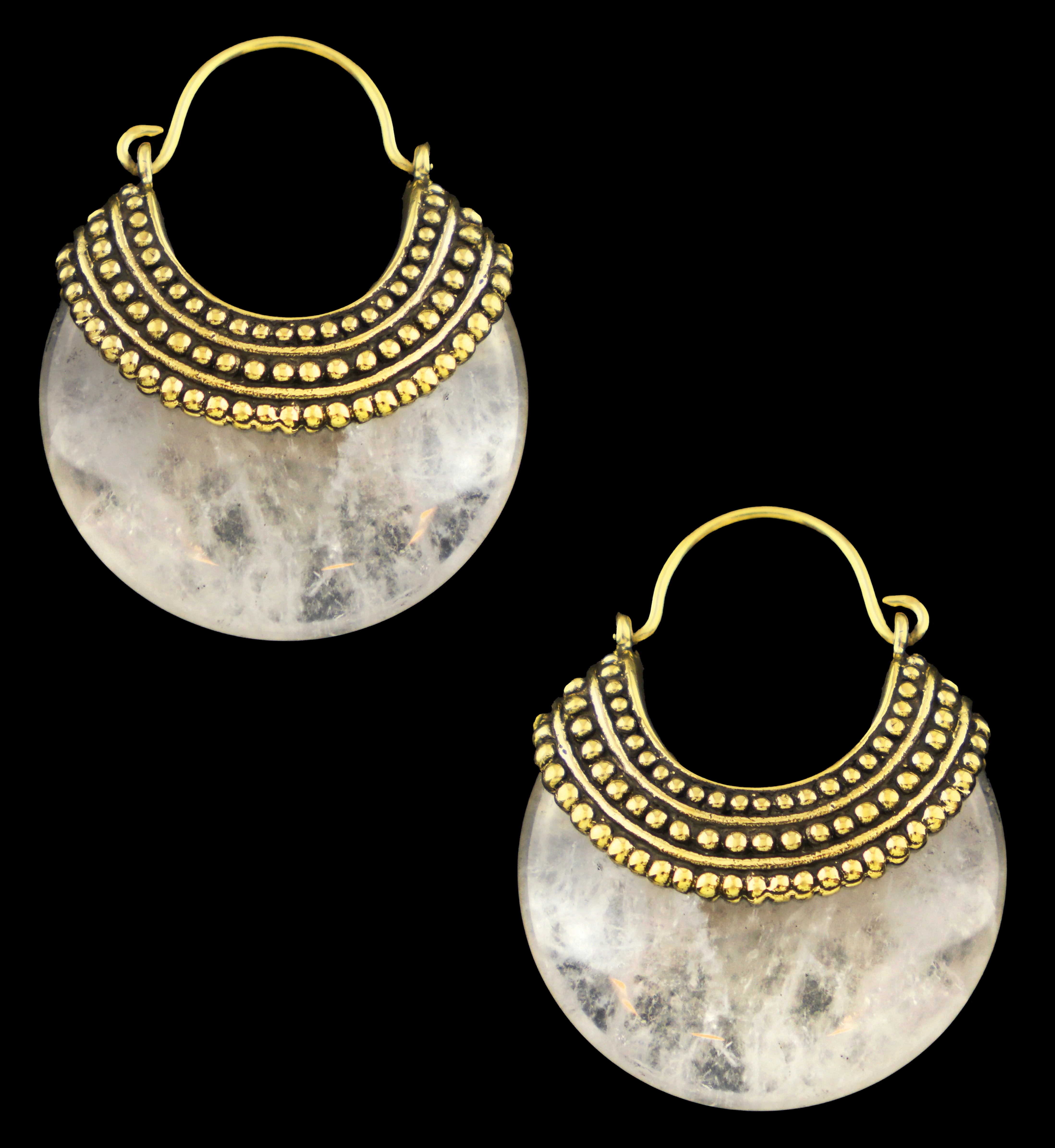 Quartz Beaded Brass Stone Earrings - Mrs Treak