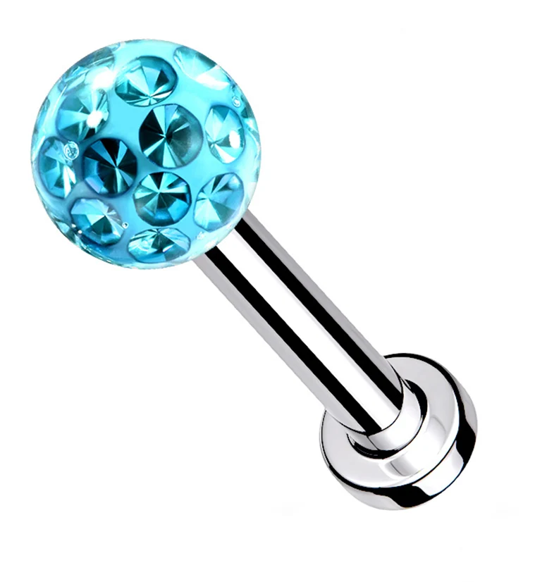 Aqua Glitterball Stainless Steel Labret - Mrs Treak