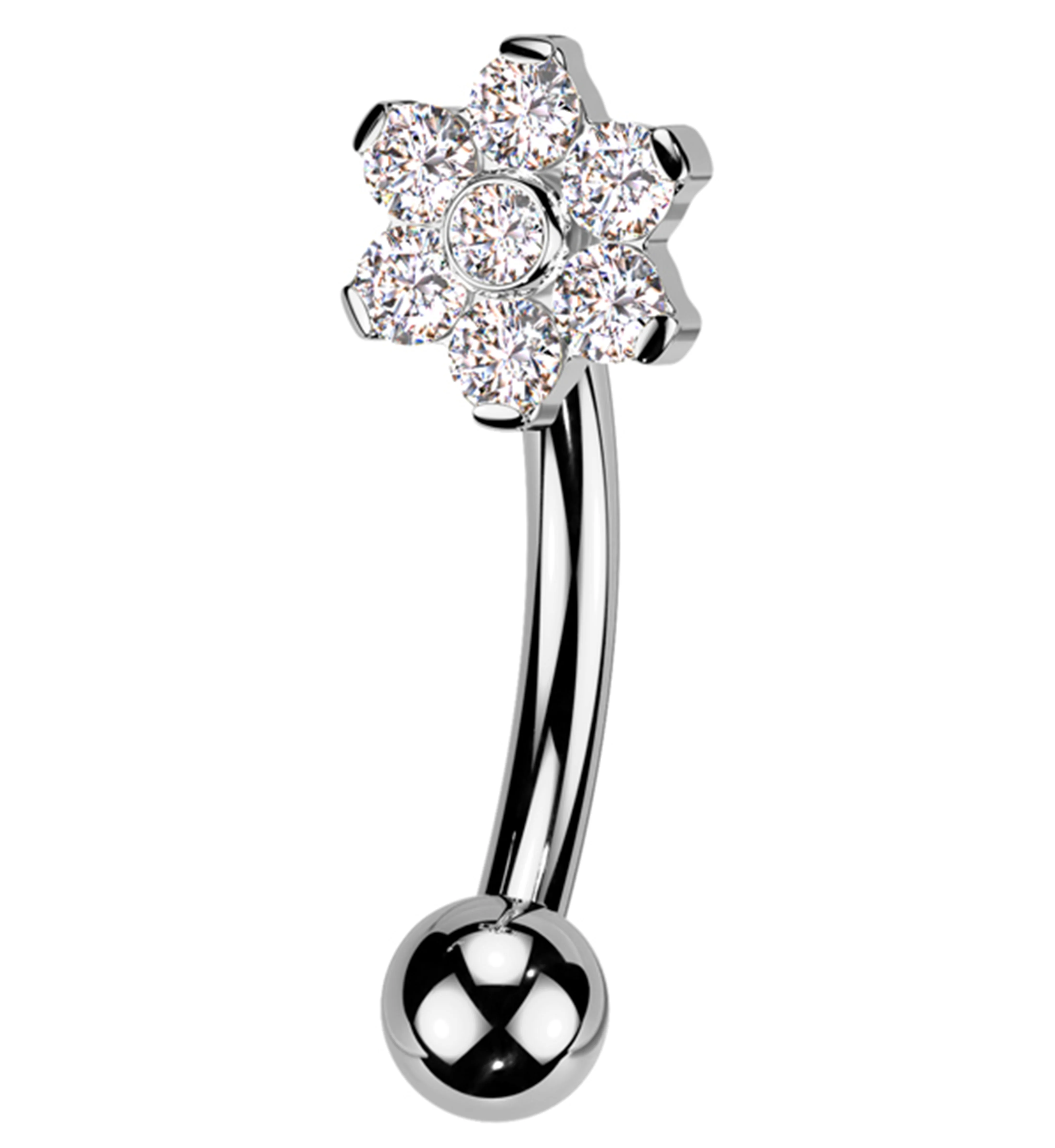 Flower Clear CZ Internally Threaded Titanium Curved Barbell - Mrs Treak