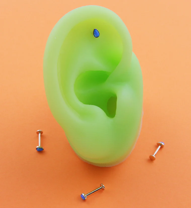 14kt Gold Teardrop Blue Opalite Threadless Labret - Mrs Treak
