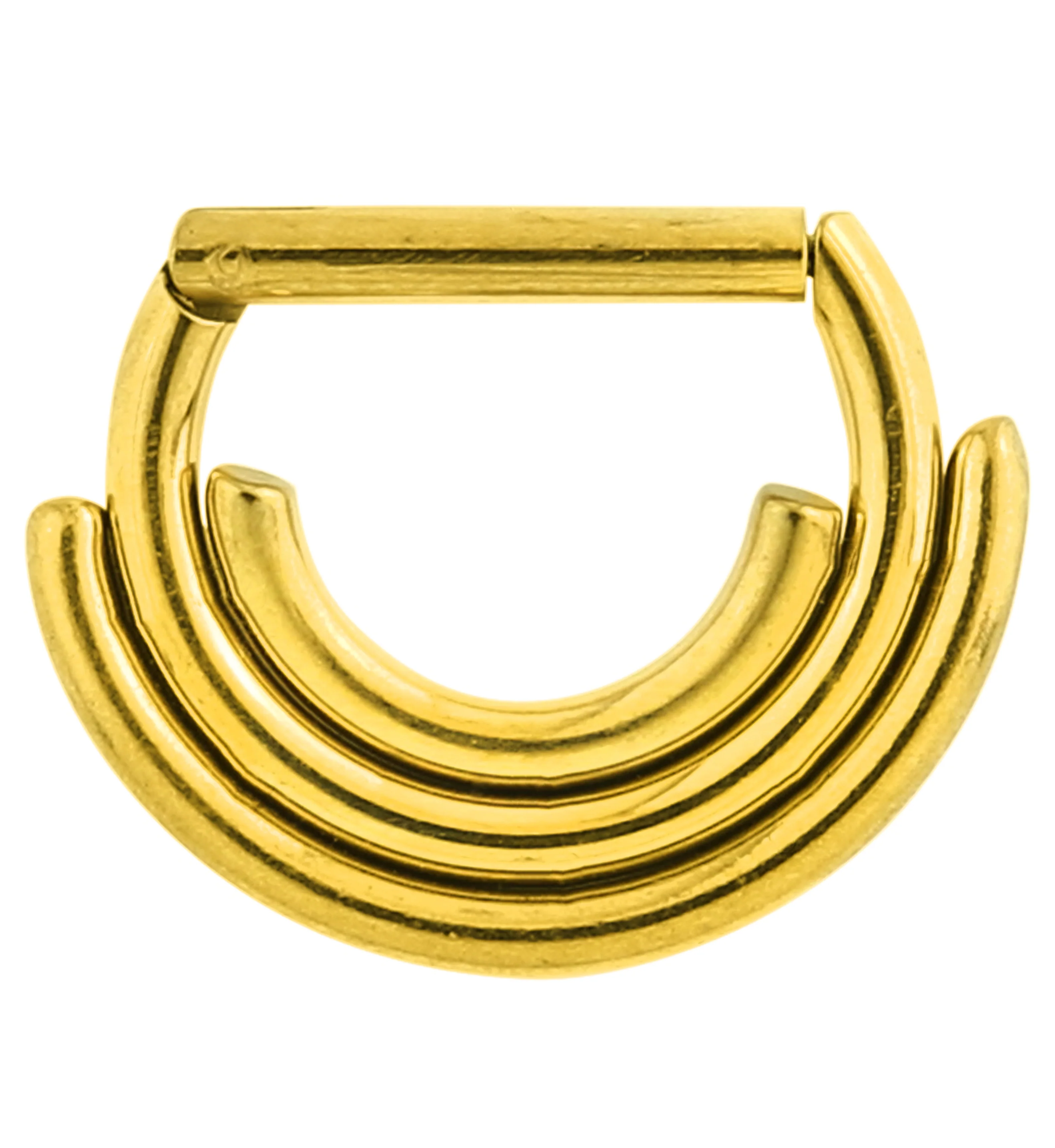 Gold PVD Triple Row D-Shaped Stainless Steel Hinged Segment Ring - Mrs Treak