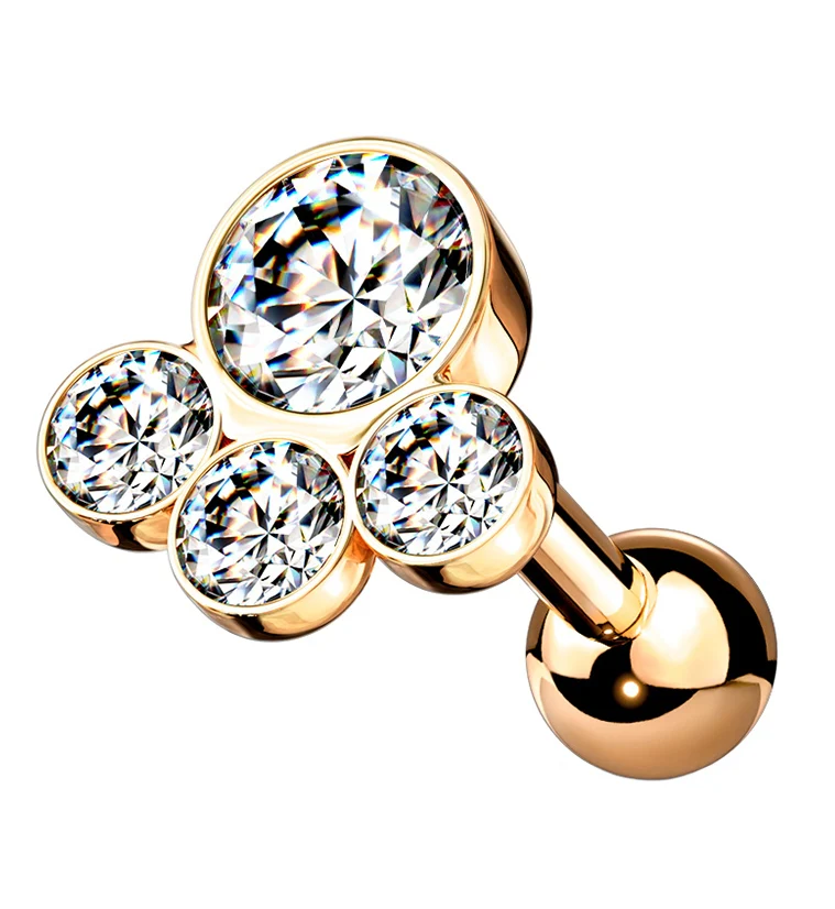 Rose Gold PVD Quad Cluster Gem Cartilage Barbell - Mrs Treak