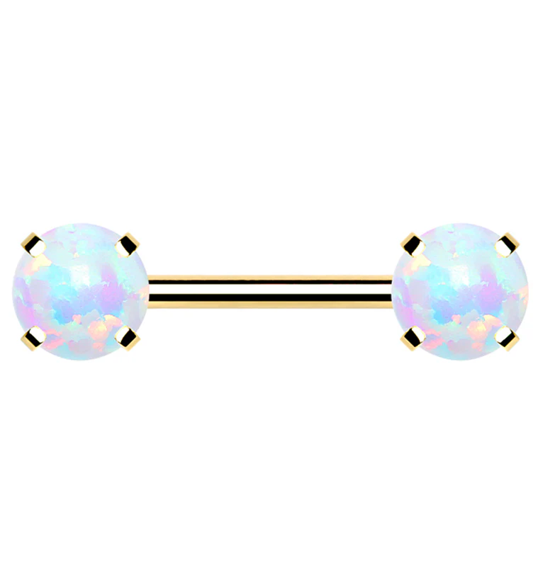 Gold PVD Double White Opalite Threadless Barbell - Mrs Treak