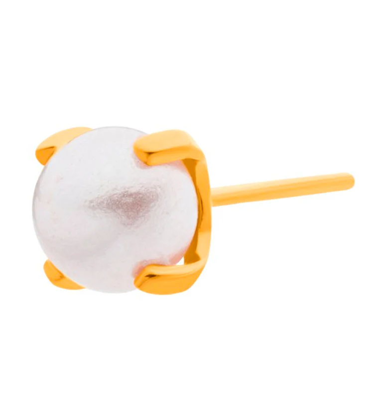 24kt Gold PVD Titanium White Pearl Threadless Top - Mrs Treak