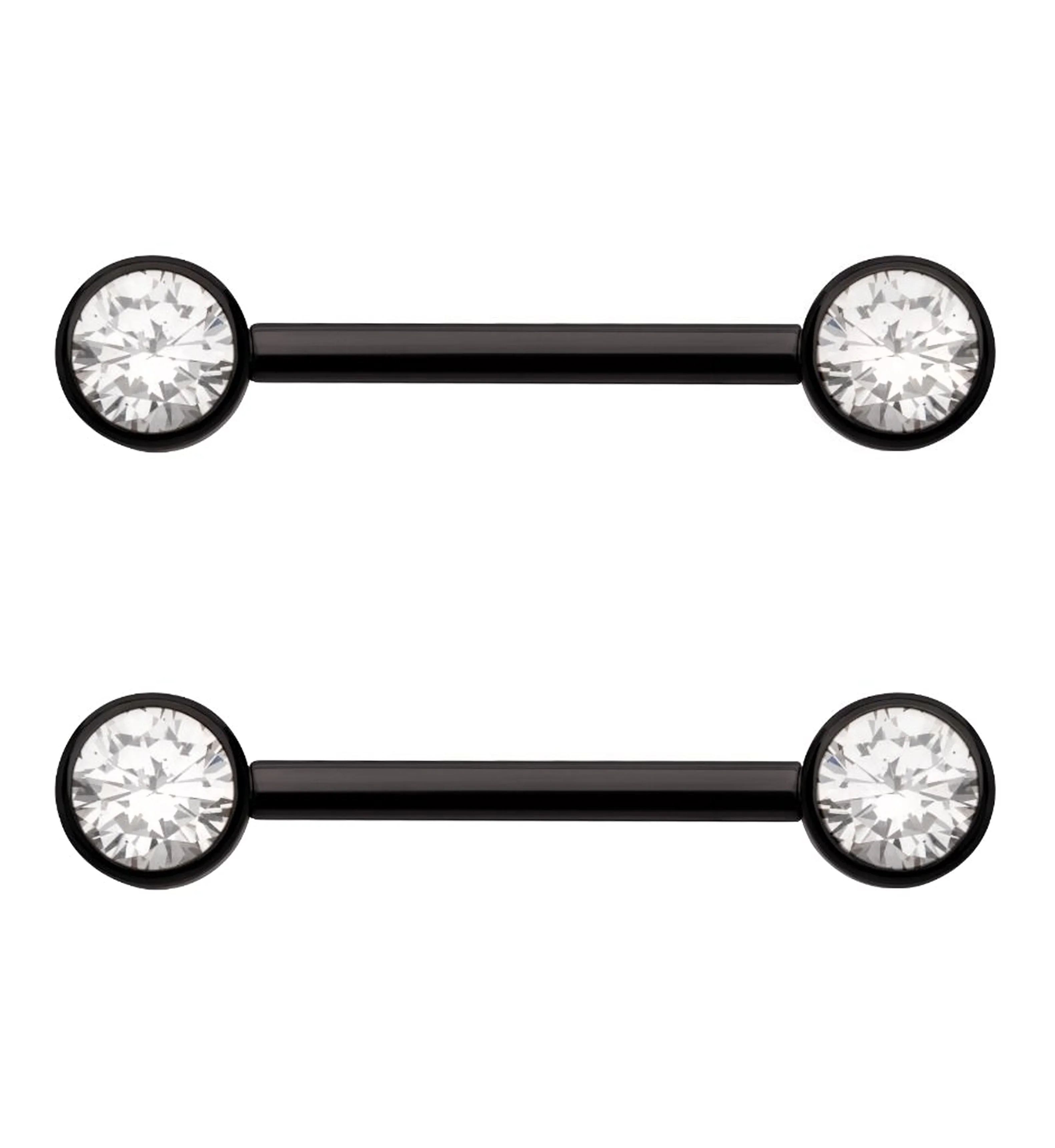 Black PVD Bezel Clear CZ Threadless Titanium Nipple Barbells - Mrs Treak