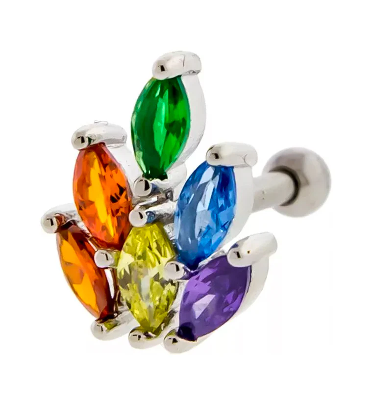 Marquise Rainbow CZ Cartilage Barbell - Mrs Treak