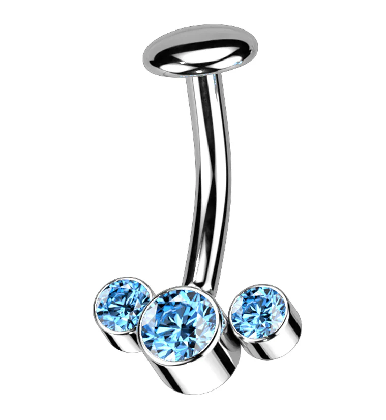 Triple Aqua CZ Titanium Threadless Floating Belly Button Ring - Mrs Treak