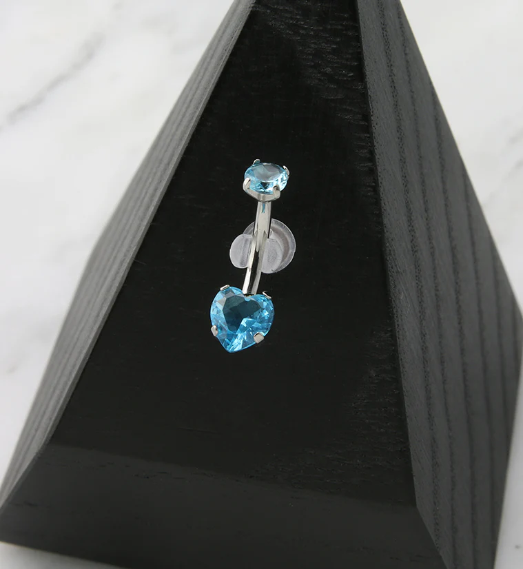 Aqua Heart CZ Internally Threaded Titanium Belly Button Ring - Mrs Treak