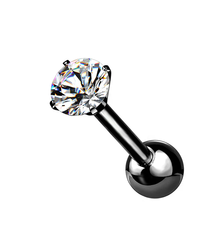 Black PVD Titanium CZ Cartilage Barbell - Mrs Treak