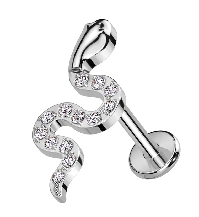 Snake Clear CZ Internally Threaded Titanium Labret - Mrs Treak
