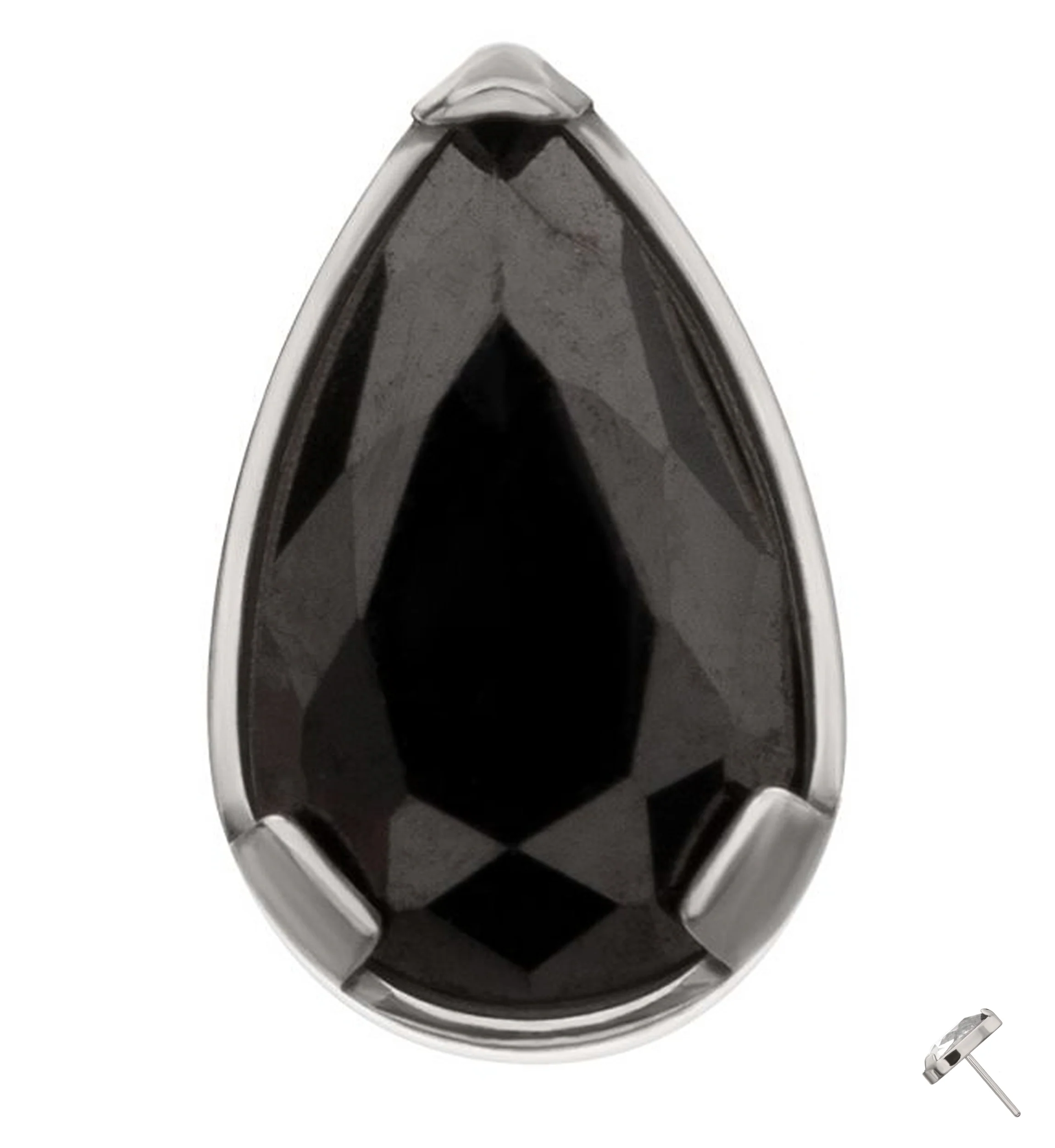 Prong Set Black Teardrop CZ Titanium Threadless Top - Mrs Treak